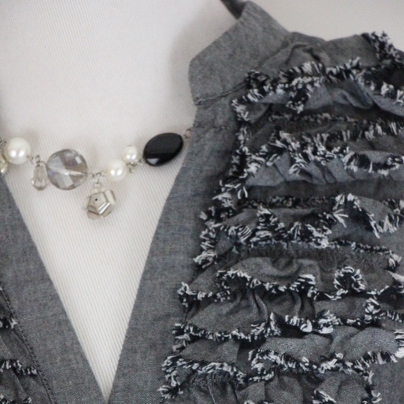 TRULLI Gray 3/4 Sleeve Button Front Shirt Dress - Picture 3 of 8